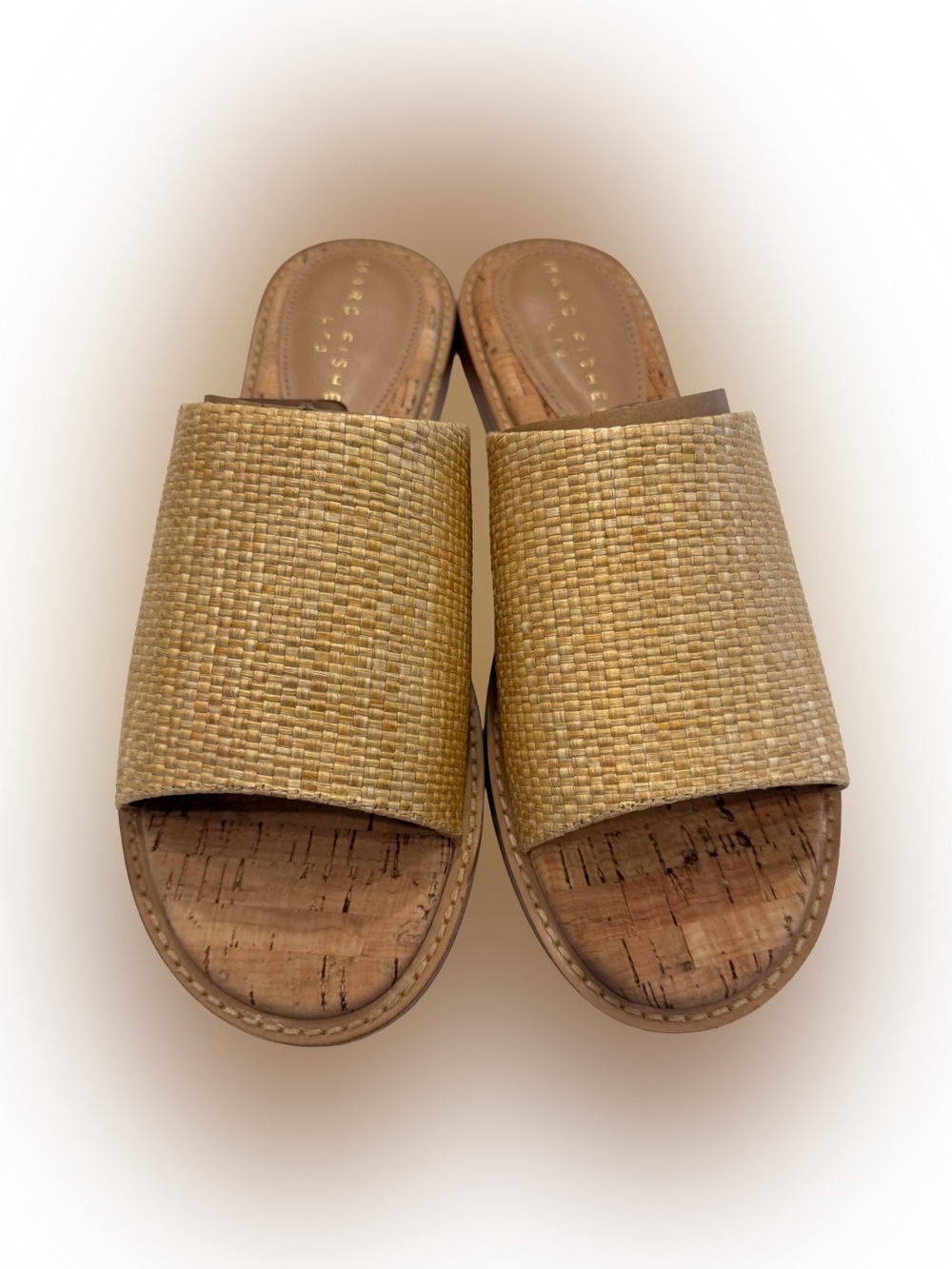Marc Fisher LTD Grayce Flat Slide Raffia Sandals In Natural Sz 7.5 NIB
